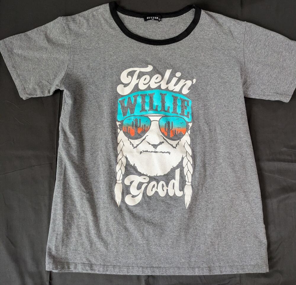 Zutter Feelin' Willie Good Graphic Ringer Tee Gray Large Excellent Condition
